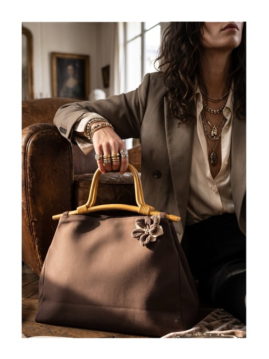 JB by Julie Brown Handbags - 90’s: Julie Brown ꕥ Bamboo Boho Top Handle Satchel Bag ꕥ Chocolate Micro Suede ꕥ